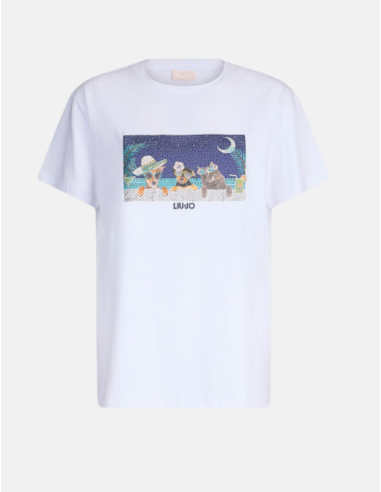 Liu Jo  Tee-shirt blanc avec imprimé et strass...