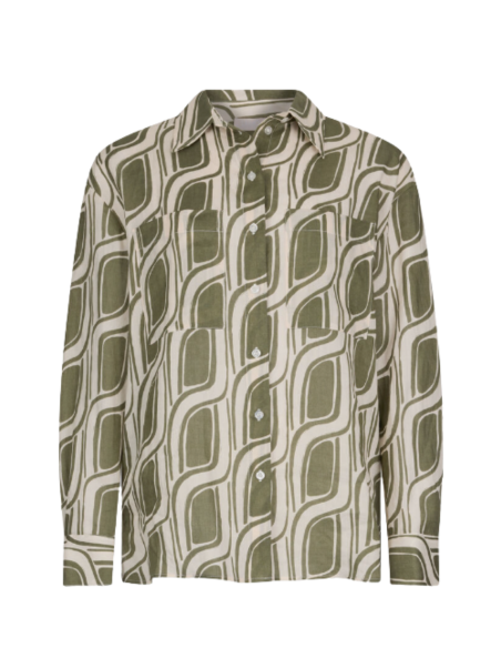 LIU JO Chemise en Ramie Imprimée Kaki - WA5487