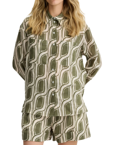 LIU JO Chemise en Ramie Imprimée Kaki - WA5487