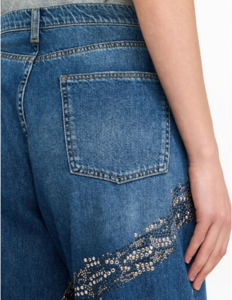 LIU JO Jean balloon clou et strass - CF5137