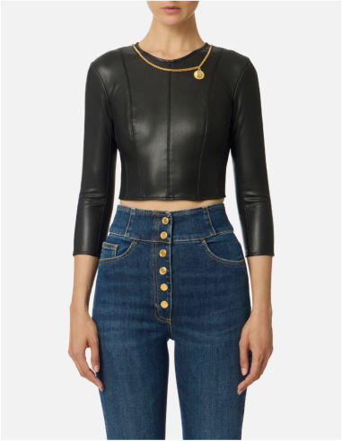 Top noir en Cuir Ecologique
