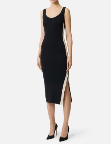 Knit dress shiny viscose bands elegant