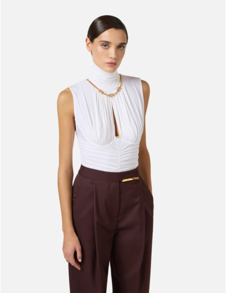 Gold chain logo jewelled accessory detail