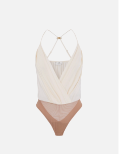 Viscose georgette bodysuit golden metal detail