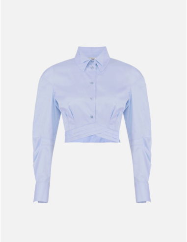 Cotton poplin shirt with pleated waistband