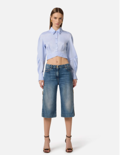 Chemise coton popeline bande plissée chic 2