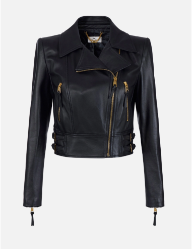 Black Leather Biker Jacket elisabetta franchi