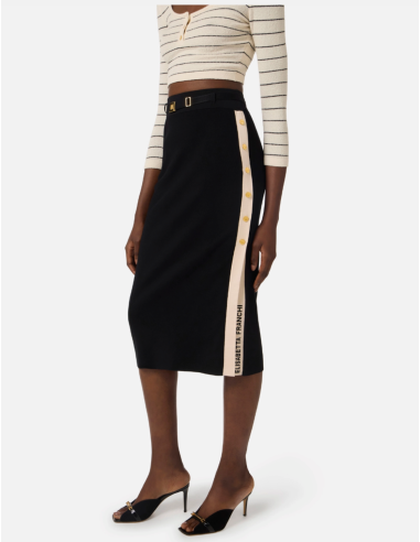 Elisabetta Franchi black skirt with butter-colored band detail