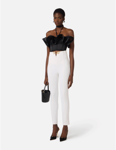 pantalon stretch blanc taille haute