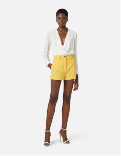 Luxury Italian Yellow Crepe Shorts for Women 2