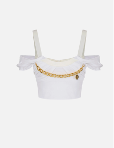 Elisabetta Franchi White Bardot Neck Top Luxury For Women
