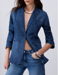 Veste denim bleu strass chic femme 2