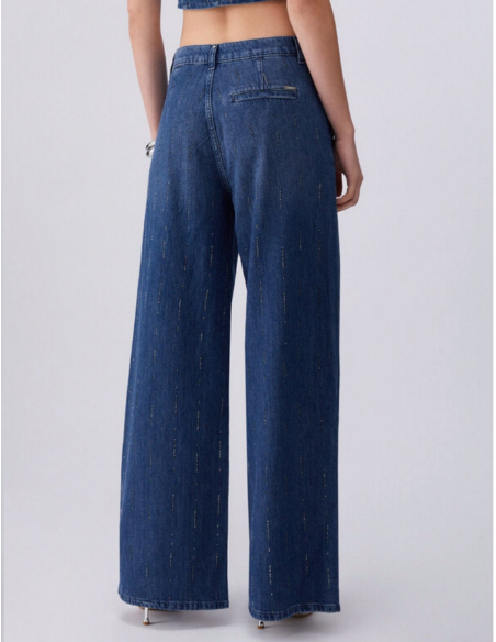 Jean femme évasé denim strass mode
