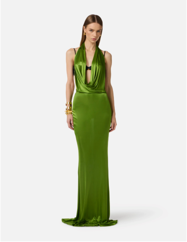 robe de cocktail satin vert elisabetta franchi