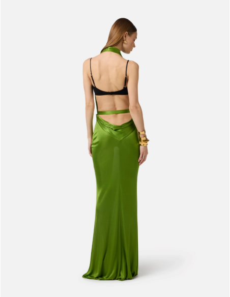 robe de soirée longue dos nue satin vert
