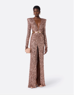 Elisabetta Franchi Nude Sequin Evening Dress 2