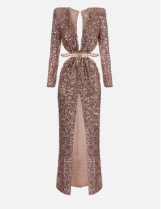 Elisabetta Franchi Nude Sequin Evening Dress