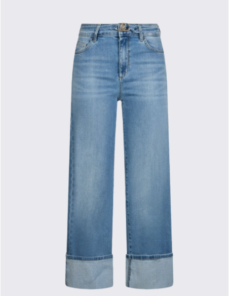 Jean évasé denim avec revers chic