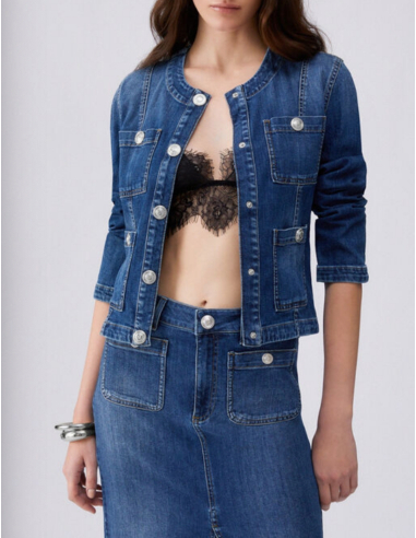 Veste denim boutons détail mode femme