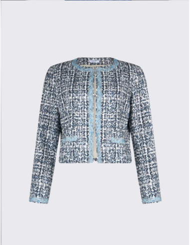 Blue tweed jacket chic elegant women