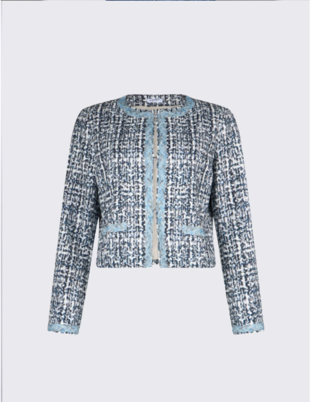 Blue tweed jacket chic elegant women