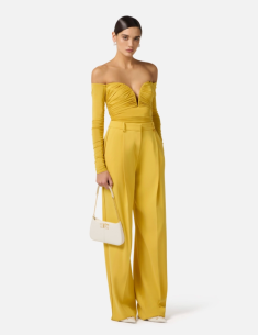 Lightweight yellow crepe trousers for women 2