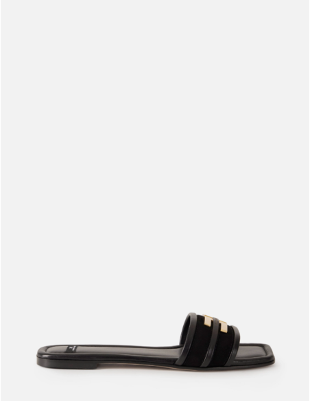 sandales plates en cuir noir elisabetta franchi