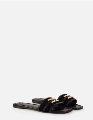 mulles en cuir noir elisabetta franchi