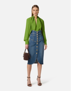 Denim pencil skirt with gold buttons 2