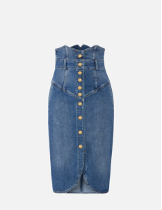 Denim pencil skirt with gold buttons