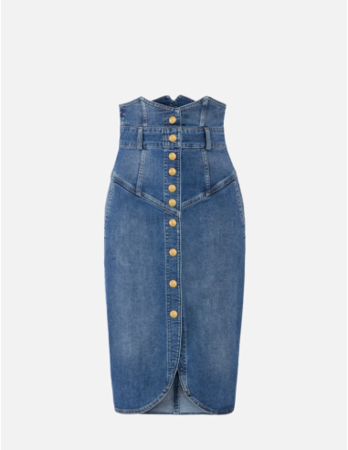 Denim pencil skirt with gold buttons