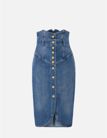 Denim pencil skirt with gold buttons