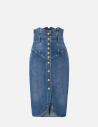 Denim pencil skirt with gold buttons