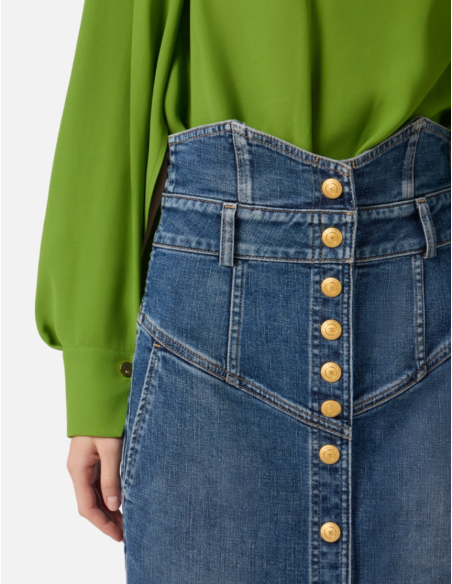 High-waisted denim sheath skirt