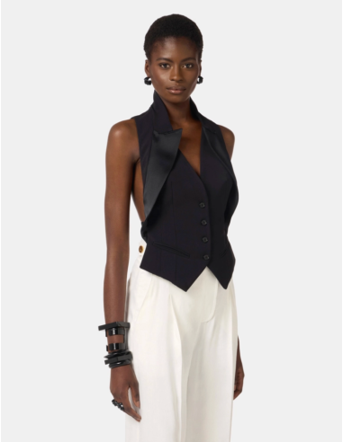 Elisabetta Franchi Black Satin Lapel Waistcoat