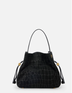 Black croco-print suede bag