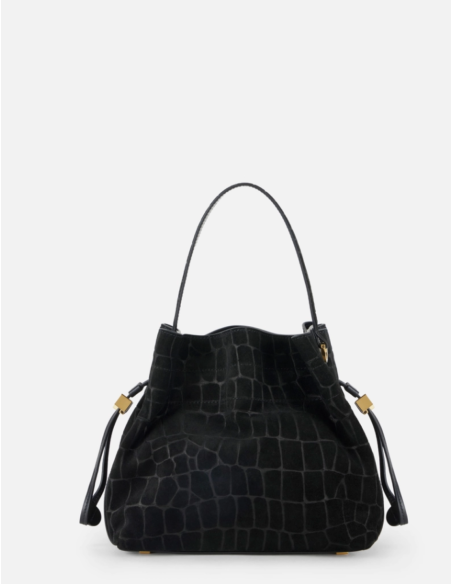 Black croco-print suede bag