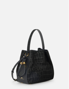 Black croco-print suede bag 2