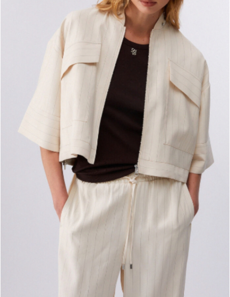 White striped bomber embroidery chic fashion