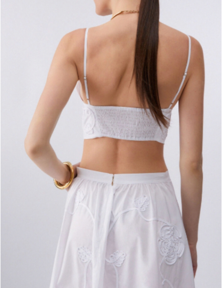 Top popeline blanche brodée chic femme