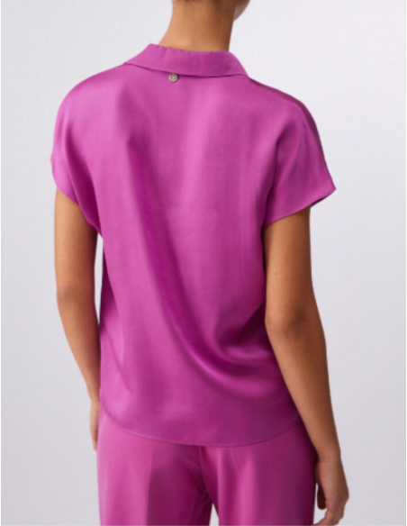 Pink satin blouse modern chic style