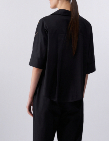 Women’s black studded shirt fashion outfit