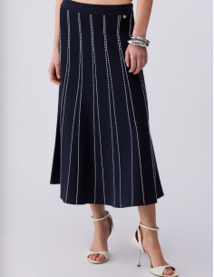 Jupe LIU JO mi-longue en Maille Marine & Blanc - WA6148 2