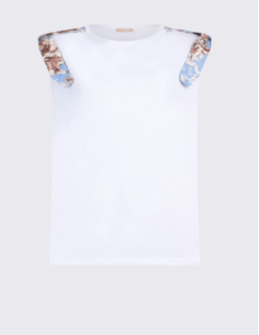 Liu Jo t‑shirt blanc bleu épaulettes