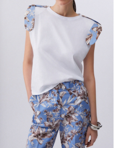 Liu Jo t‑shirt blanc bleu épaulettes 2