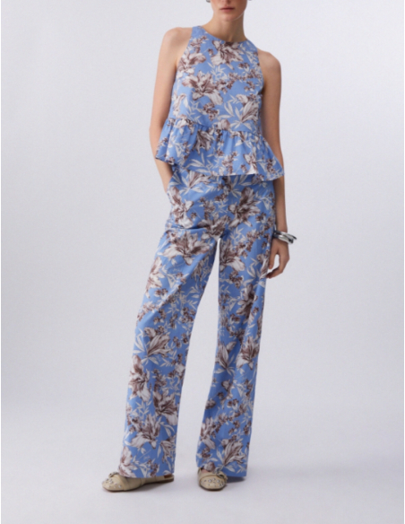 Liu Jo pantalon palazzo bleu taille haute