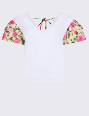 Liu Jo ruffled sleeves t‑shirt white pink