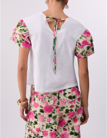 V‑neck t‑shirt back lace feminine