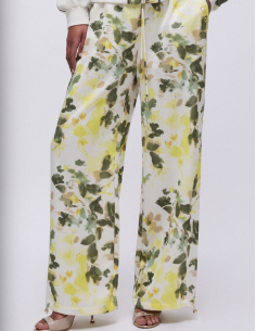 Liu Jo pantalon satin imprimé blanc vert 2