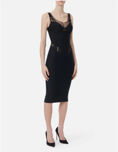 Elisabetta Franchi jersey tulle dress black